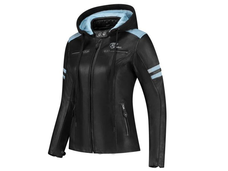 Rusty Stitches Joyce Hooded V2 Motorradjacke Damen (schwarz / babyblau)