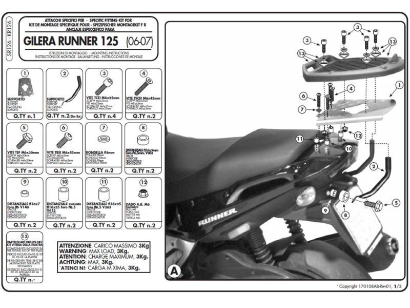 GIVI Monolock SR porte-bagages Gilera Runner 50 / 125 / 200 (2006-)