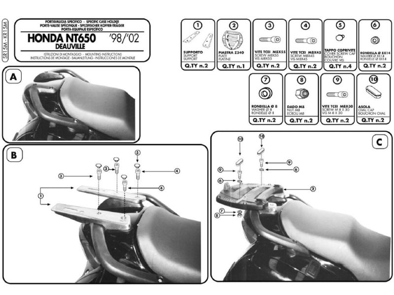 GIVI Pont à bagages Monolock SR Honda NT 650 Deauville (1998-2005)