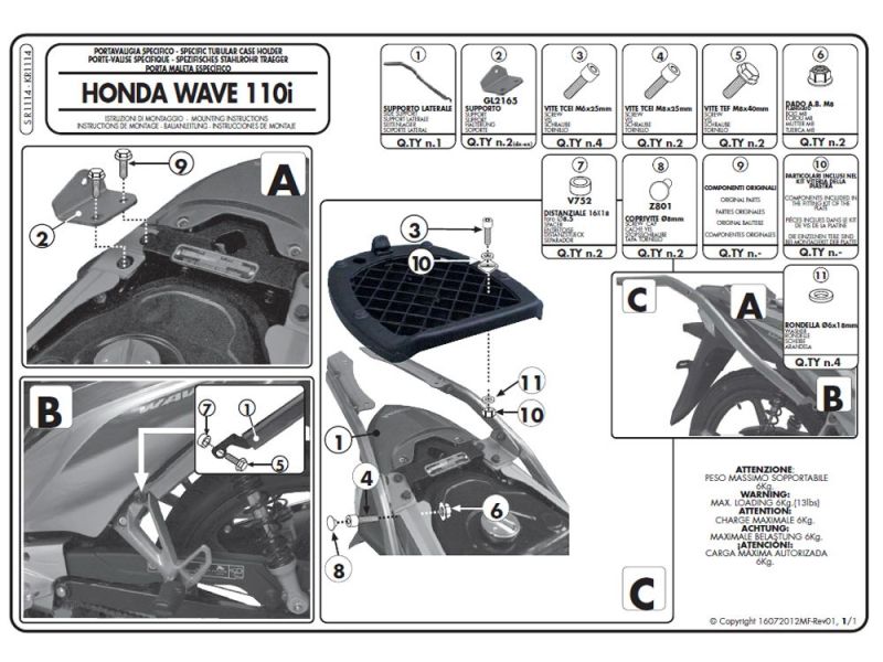 GIVI Monolock SR porte-bagages Yamaha D-elight 125 R (2013-)