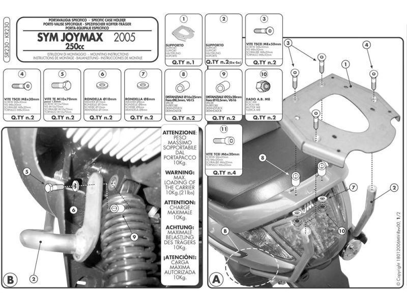 GIVI Monolock SR porte-bagages SYM GTS 125 / 250 (2005-2008)