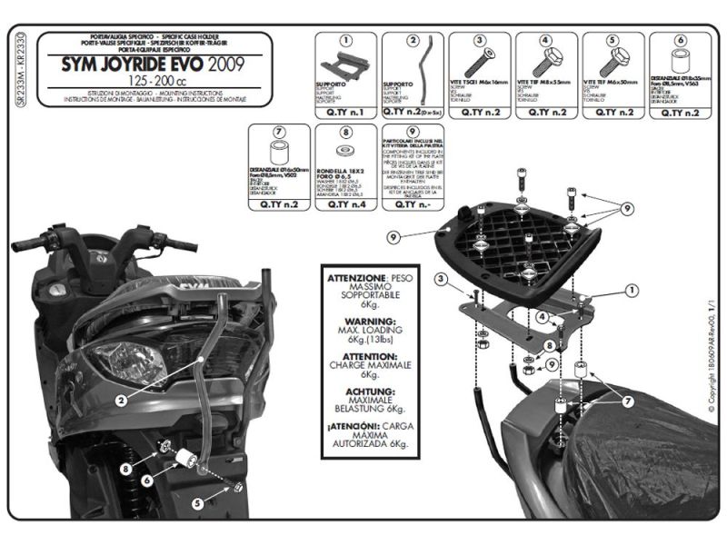 GIVI Monolock SR porte-bagages SYM Joyride EVO 125 / 200 (2009-)