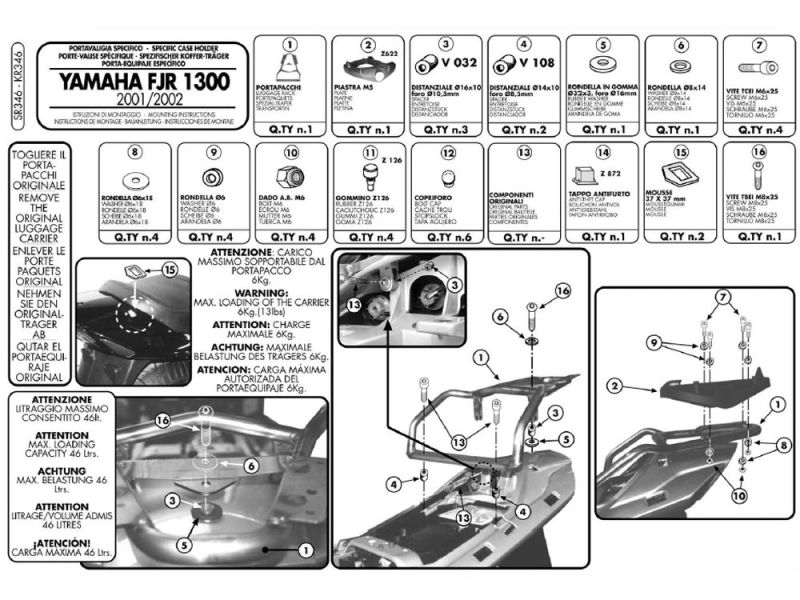 GIVI Monokey SR porte-bagages Yamaha FJR 1300 (2001-2005)