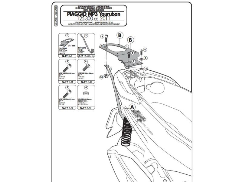 GIVI Monolock SR porte-bagages Piaggio MP3 125 / 300 Yourban (2011-)