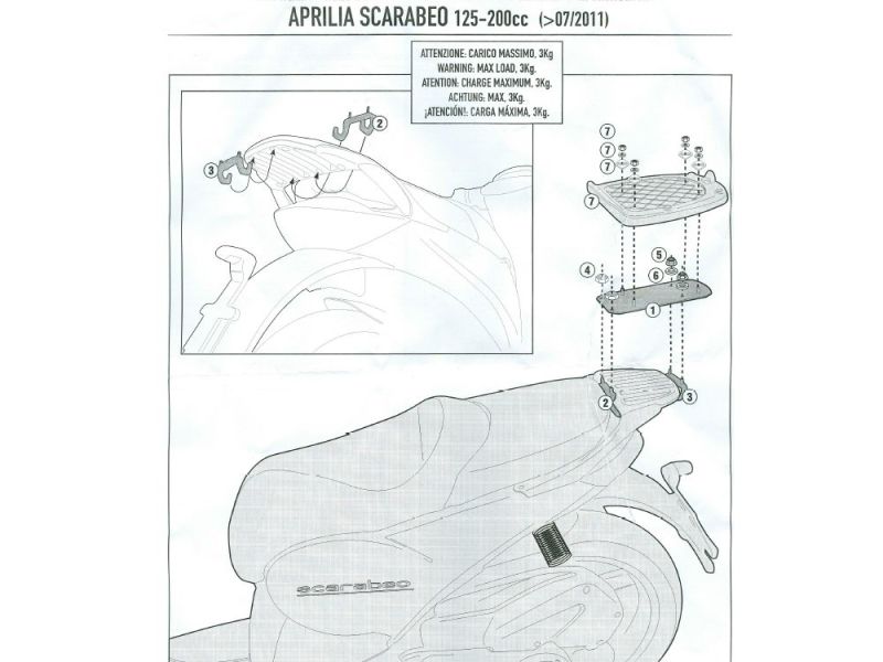 GIVI Monolock SR porte-bagages Aprilia Scarabero 125 / 200 (07.2011-)